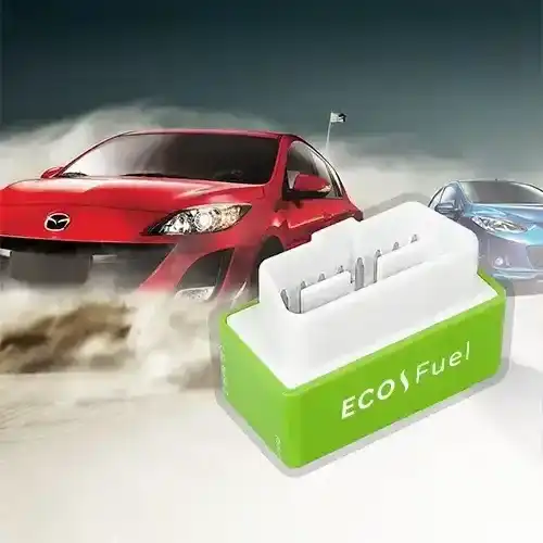Eco Fuel next to a modern white car